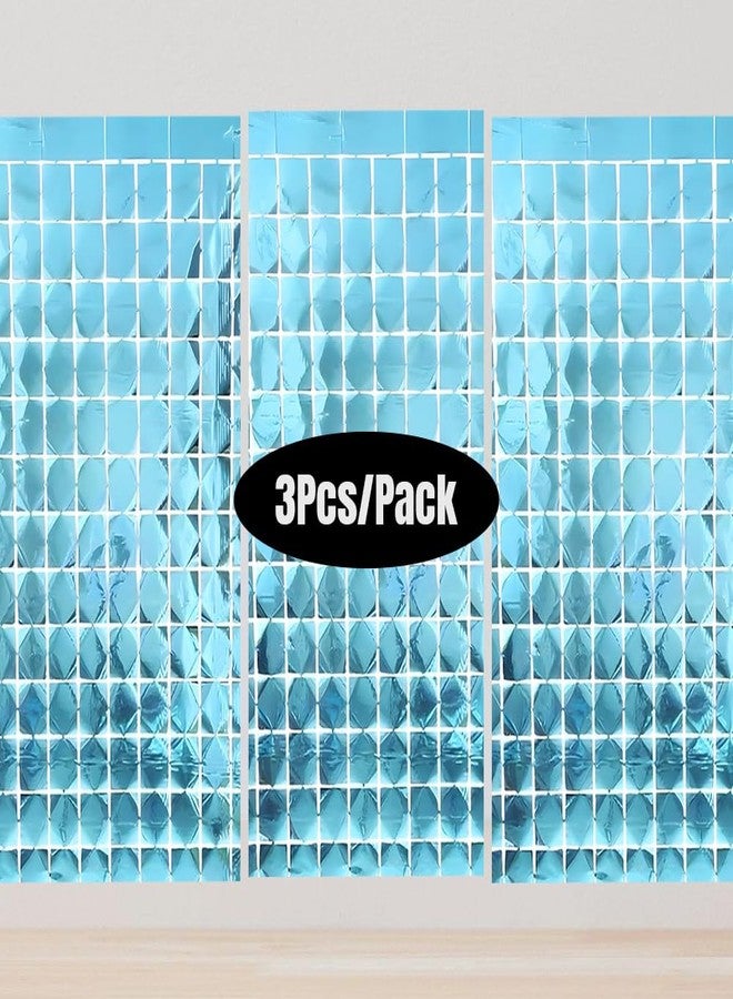 Juzfun Square Foil Curtains Light Blue Backdrop | Pack of 3 | Sparkling Fringe Curtain for Weddings Anniversaries Baby Showers Birthday Stage Background Decorations - 9 x 6 ft - Image 3
